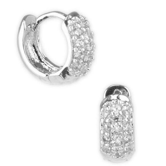 Kenneth Jay Lane Mini Hoop Hugger Earrings • Micro Pavé CZ • New - Picture 3 of 6